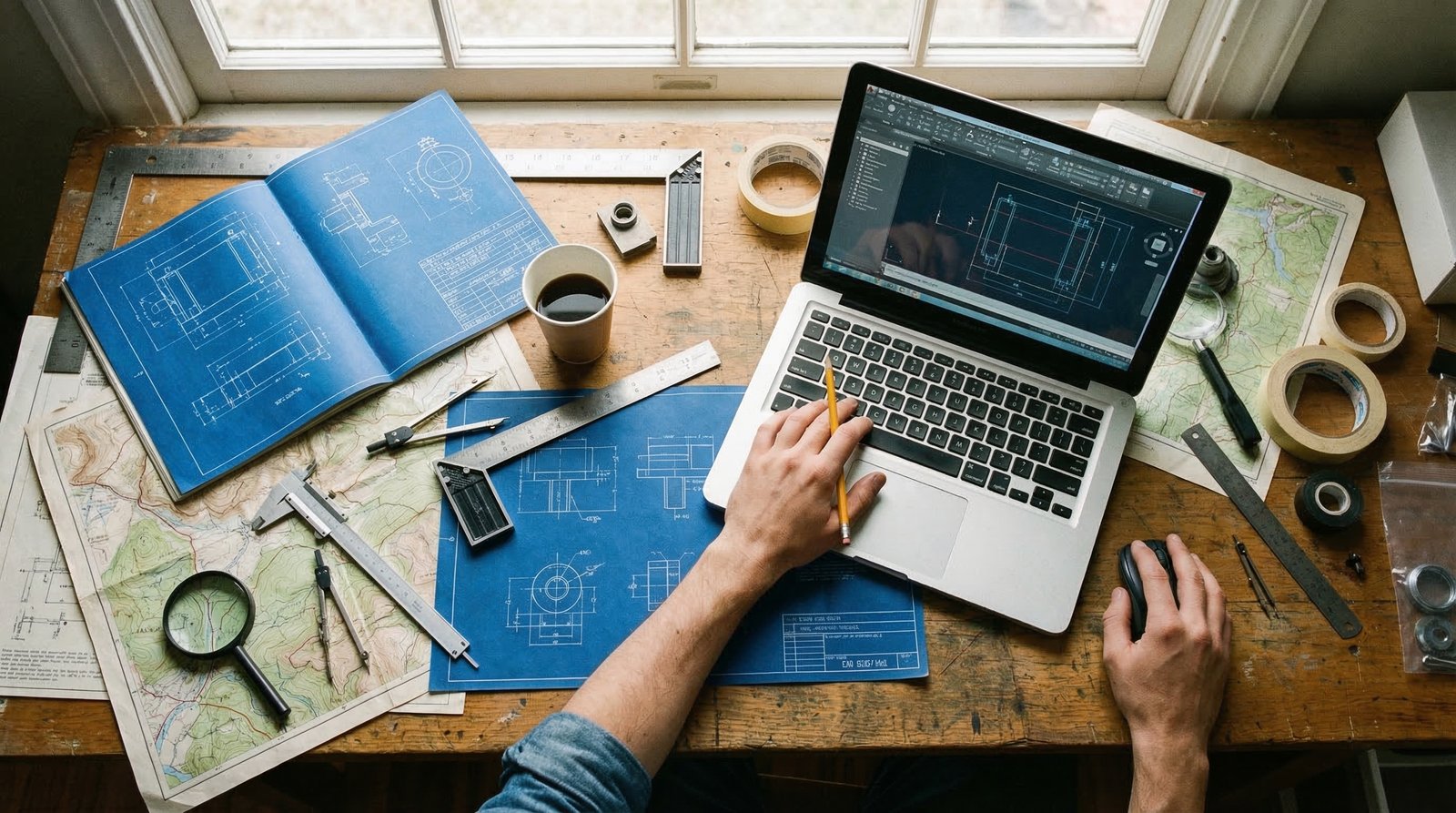 Planejamento técnico com mapas, topografia e análise territorial